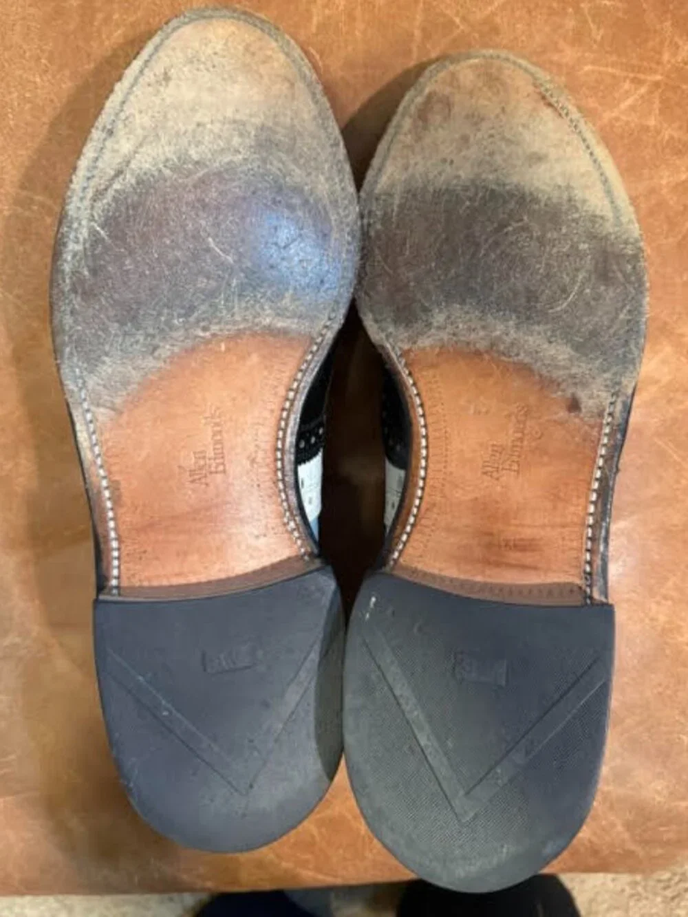Allen Edmonds Broadstreet-style black-and-white spectator/wingtips